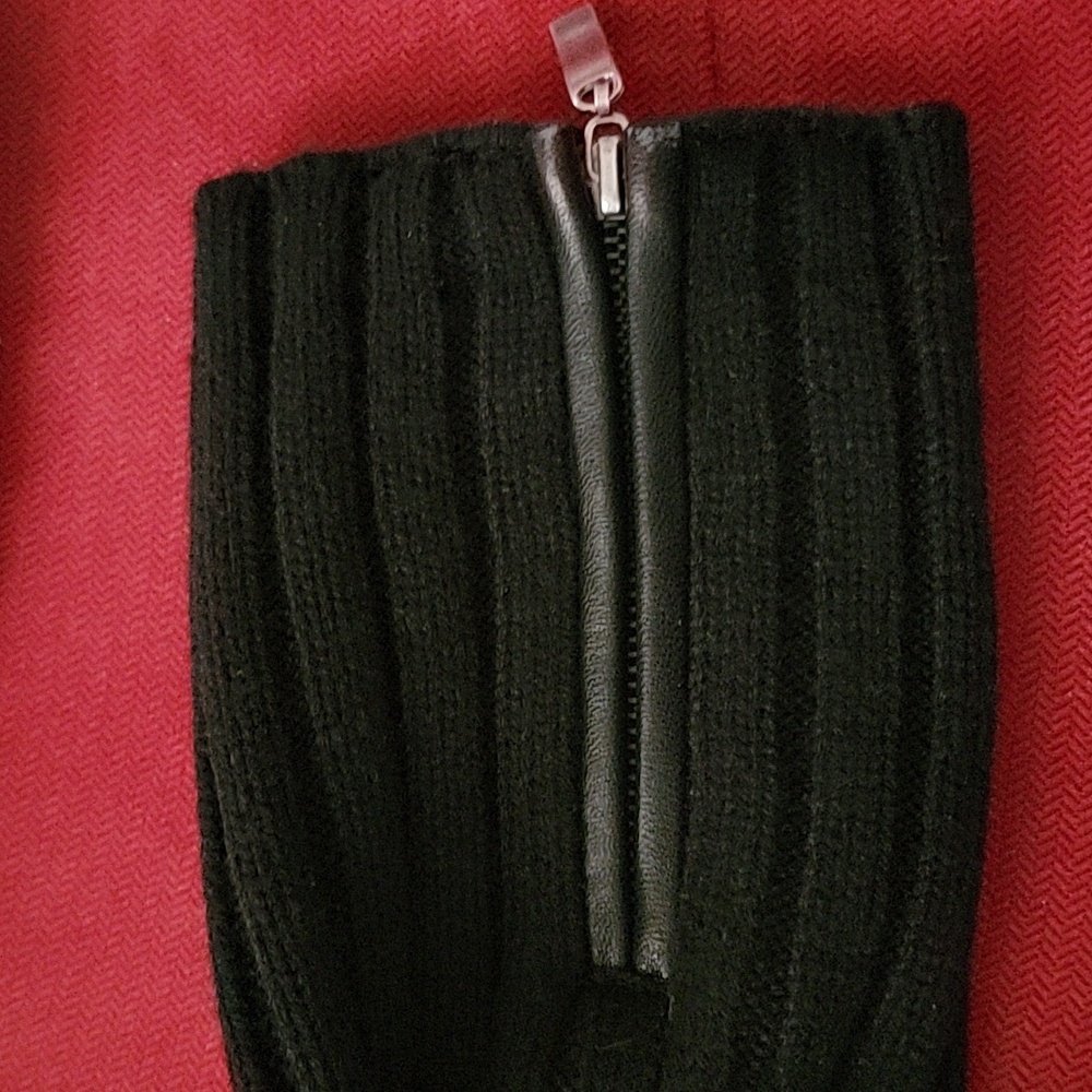 Leather & Wool Blend Knit Bikercore Moto Jacket Black size L - Picture 11 of 14